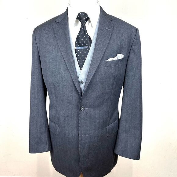 Hugo Boss Drago Grey‎ Herringbone Blazer 44 L EUC Read - Picture 3 of 15